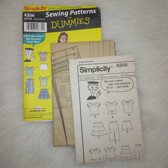 SIMPLICITY 4206 Sewing Patterns for Dummies Child's & Girl's separates Size 7-14 - Picture 3 of 5